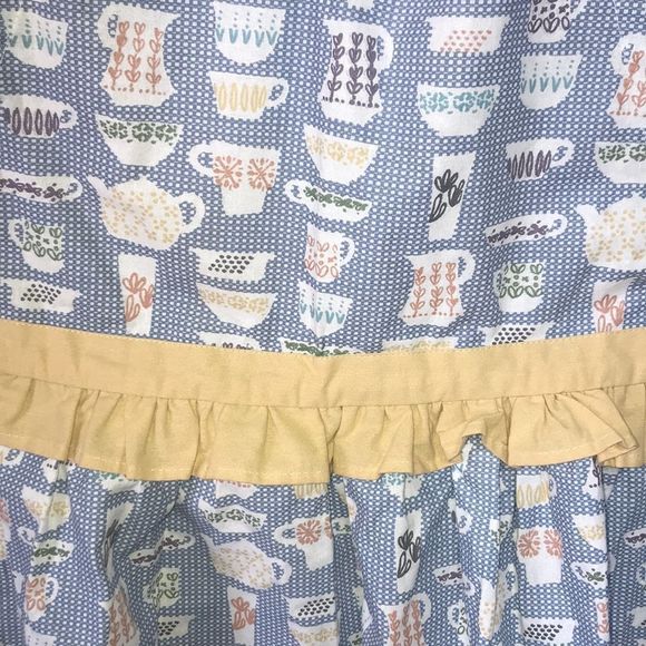 NWT retro 60s China pattern apron OSFA cups teapots creamer sugar blue yellow - Picture 2 of 5